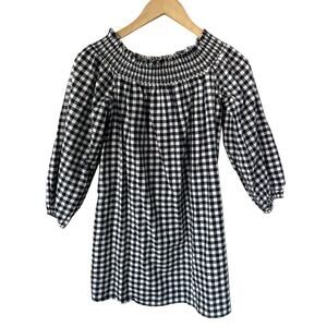 Abercrombie & Fitch Blue Gingham Smocked Neck Puff Sleeve Mini Dress Small